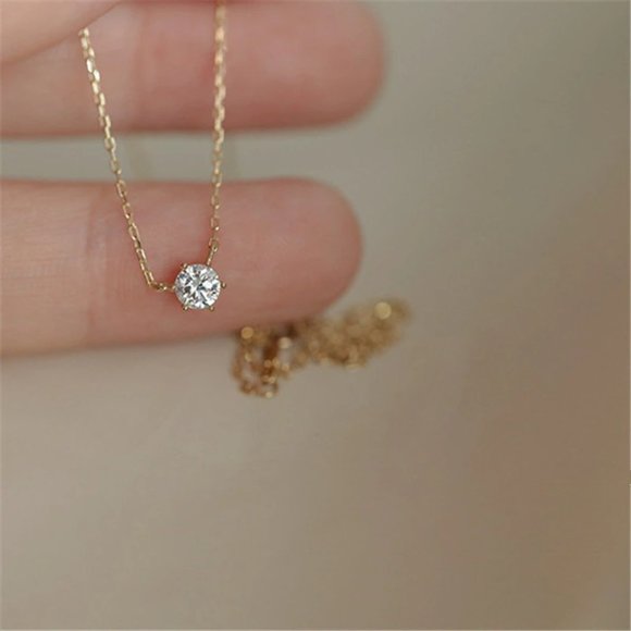 NEW S925 Sterling Silver Round Single Zirconia Gem Necklace (Gold or Silver) - Picture 3 of 5